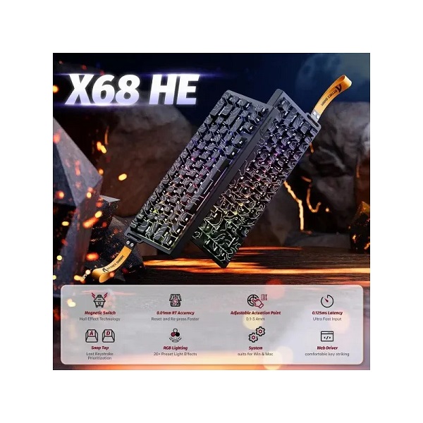 CLAVIER MECANIQUE GAMING ATTACK SHARK X68 HE, MAGNETIC SWITCH (WHITE)